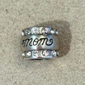 Brighton Mom bead in brushed silver with clear crystals on each edge